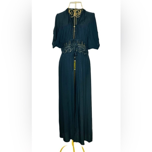 NEW Boho Black Lace Beach Dress Coverup with Flutter Sleeves & 2-Tie Front, OS - Picture 6 of 16